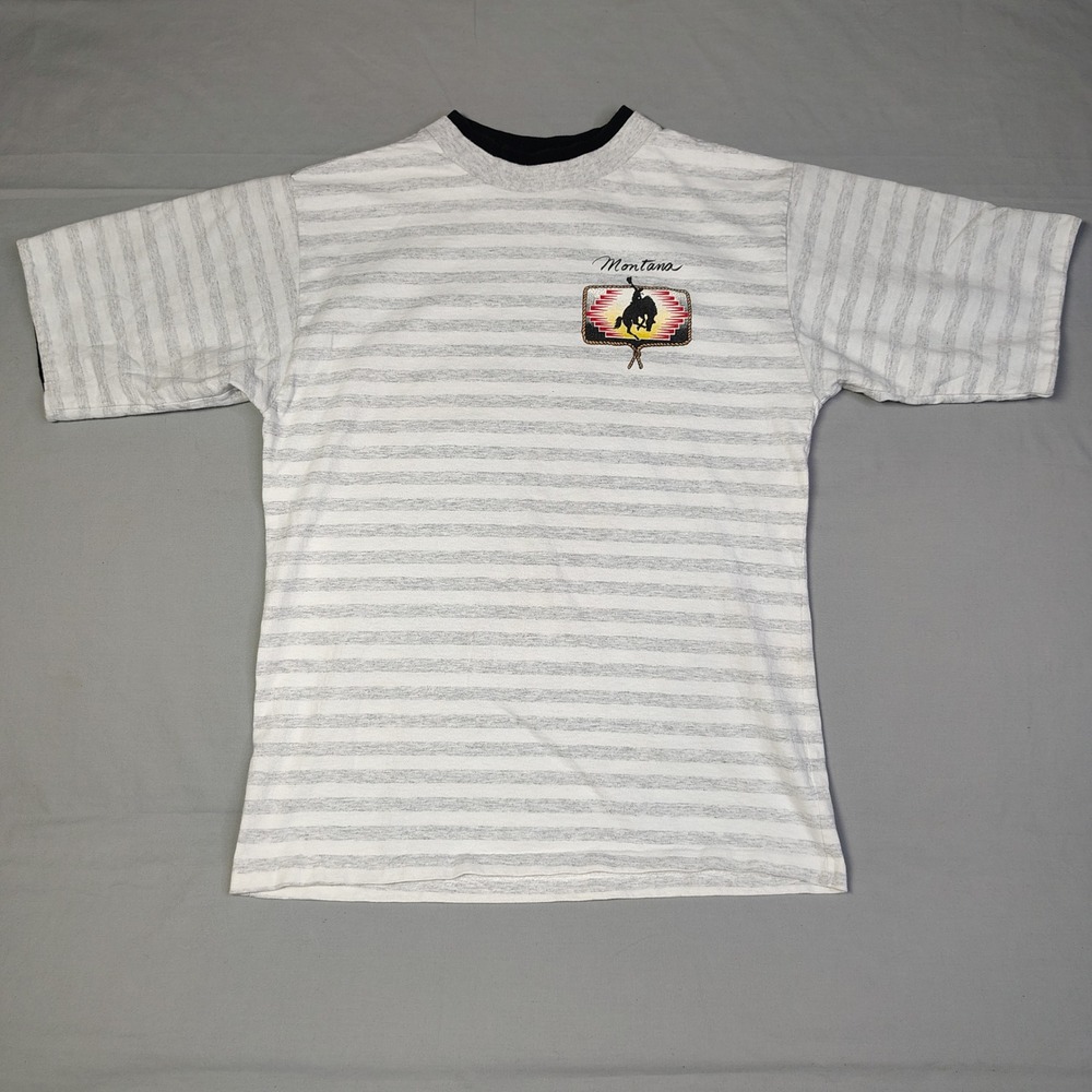 Vintage Eagle Products Montana Striped T-Shirt Mens Large Single Stitch USA Made